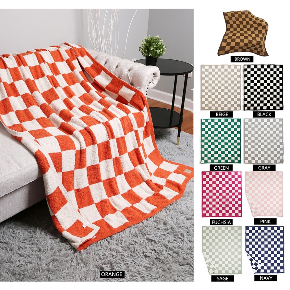 Pink CheckerBoard Patterned Two Tone Blanket Design Reversible Throw - Picture 5 of 5